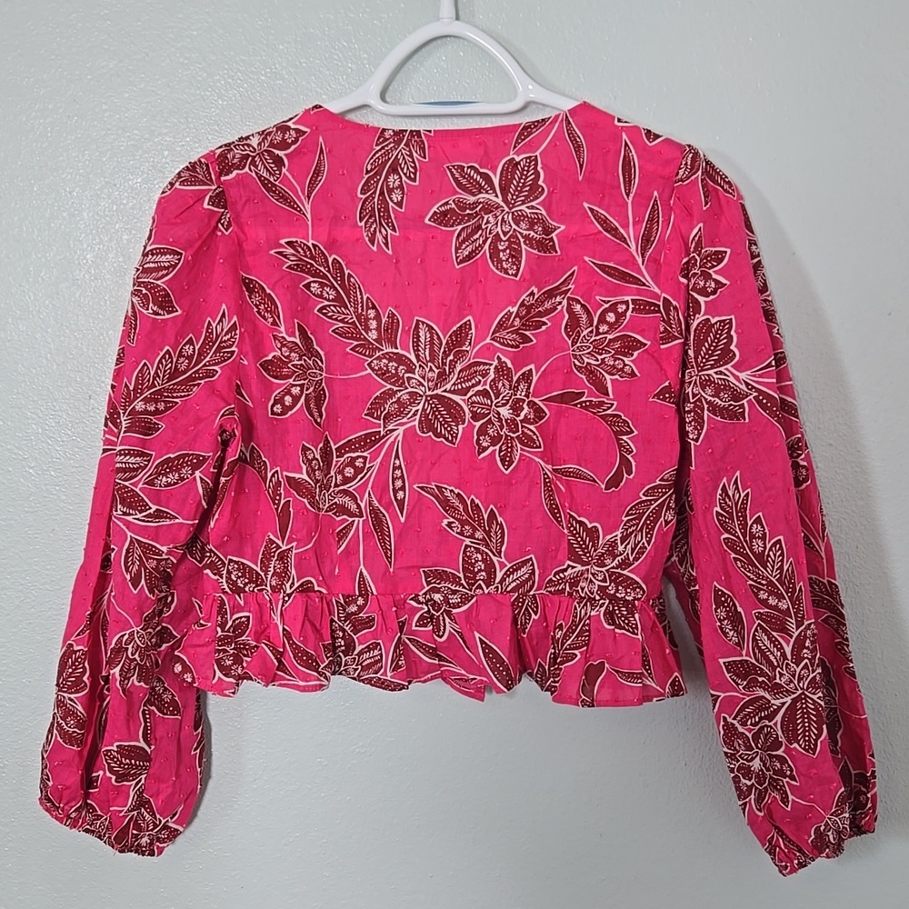Lush | NWT Bright Pink Cotton Tie Front Top And Mini Skirt Set Size Medium - Picture 4 of 16